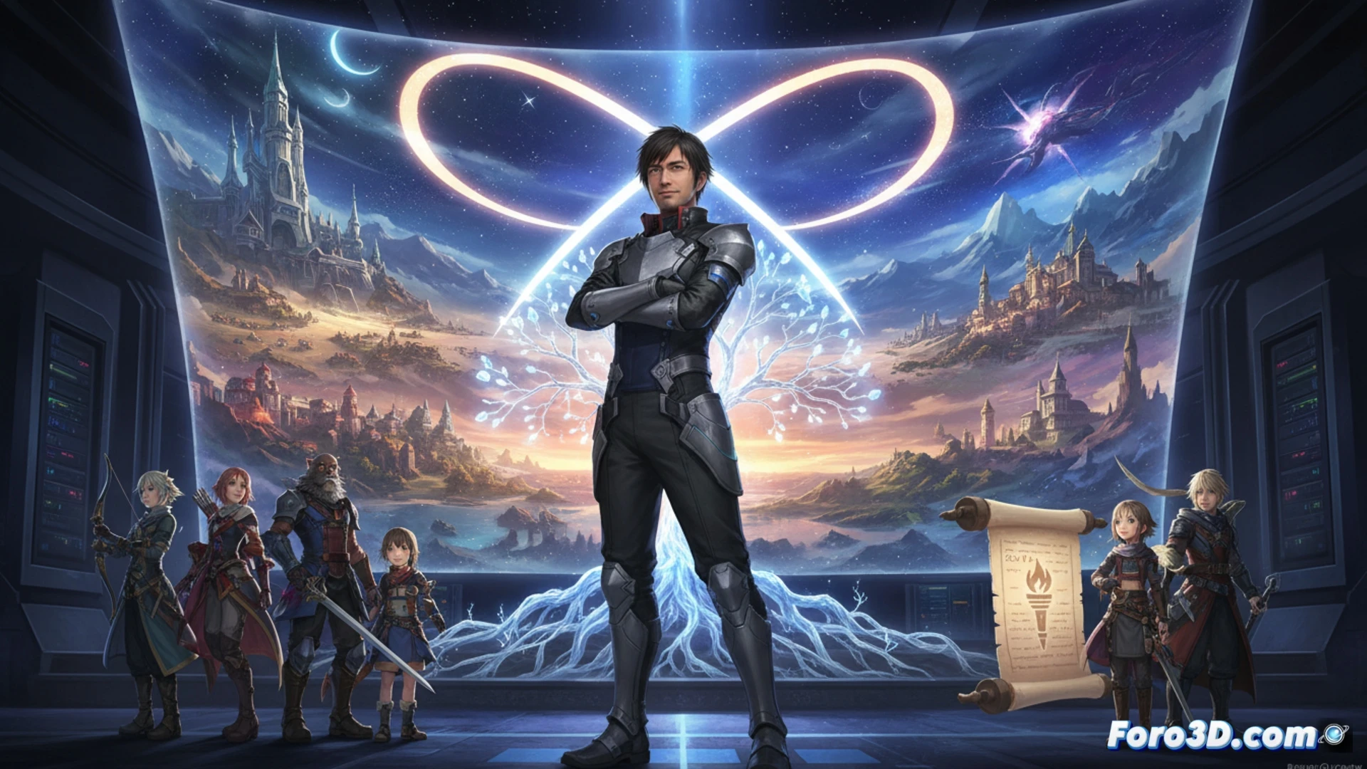 Naoki Yoshida, ante un mapa de Eorzea, sostiene un bastón de luz, simbolizando su legado eterno para Final Fantasy 14.