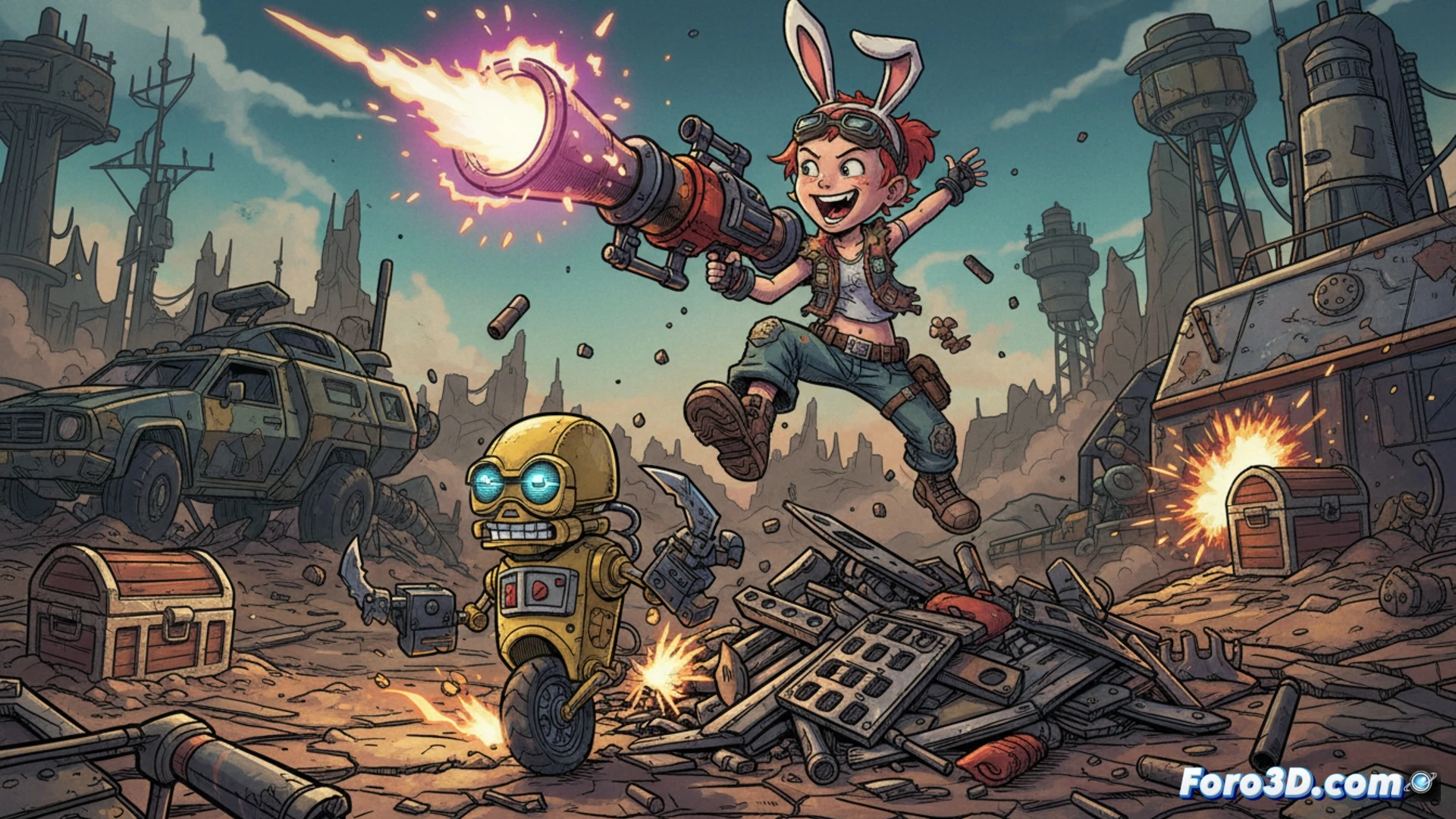 Un teléfono móvil muestra el caos cel-shaded de Borderlands Mobile, con Tiny Tina y acción de saqueo en pantalla.
