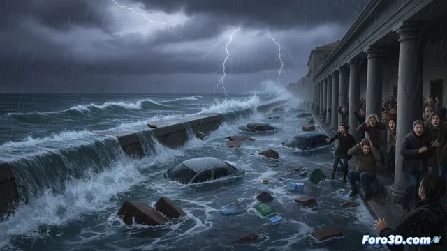 El mar invade Catania tras un temporal intenso