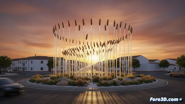 Herencia instala una escultura de espigas en 3d en su rotonda principal