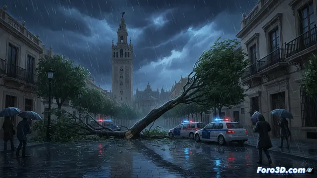 La borrasca Kristin impacta Sevilla con viento y lluvia intensos