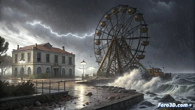 La borrasca Kristin daña una noria y la comisaría en Figueira da Foz