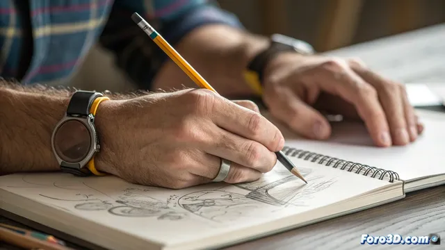 La técnica de la mano atada para dibujar con el hombro