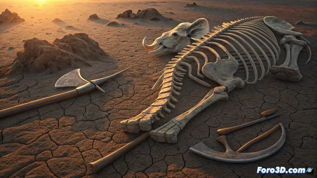 Un esqueleto de elefante antiguo revela indicios de carnicería