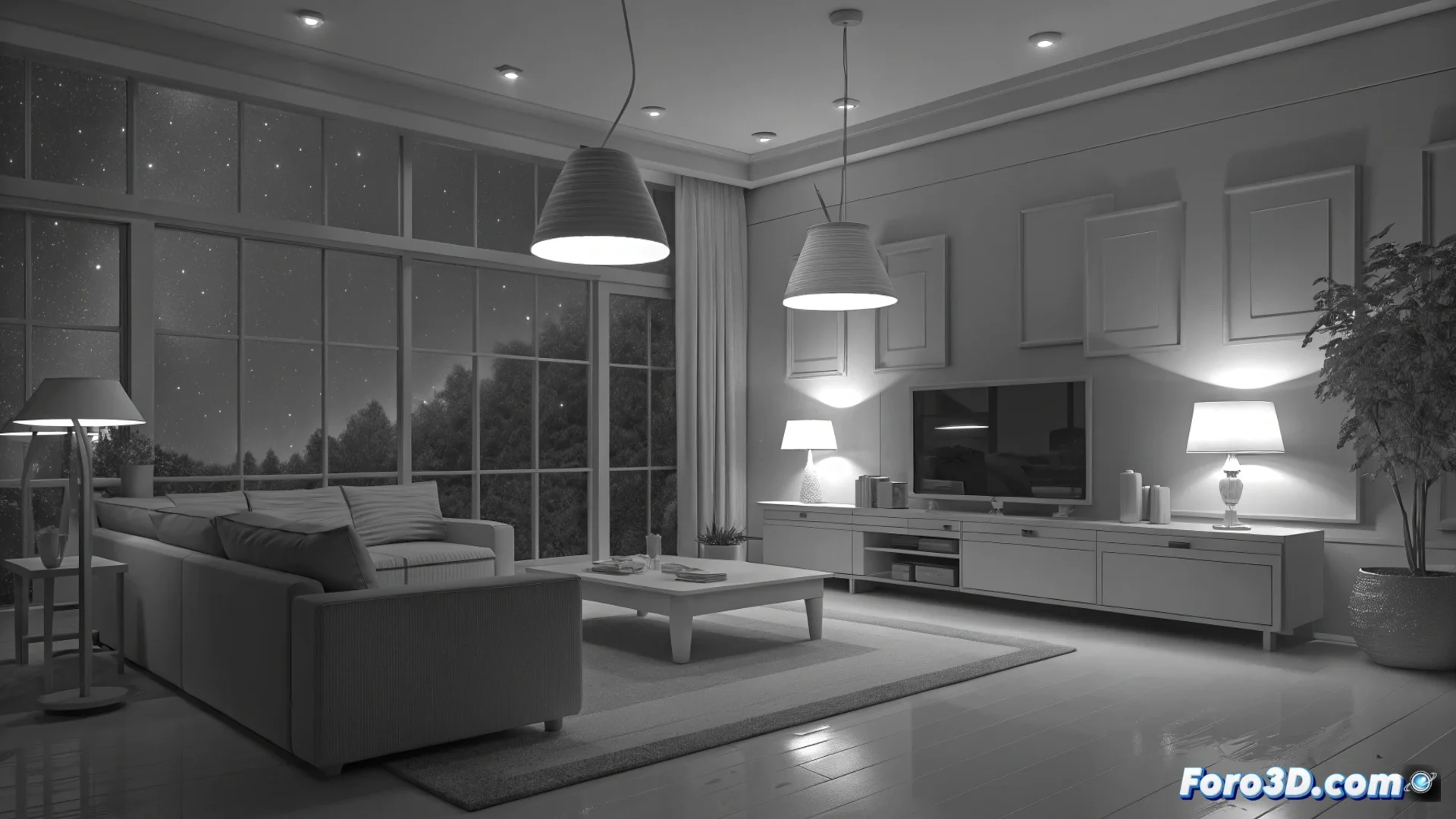 Render 3D que muestra una comparativa: a la izquierda, una escena interior con bloom aplicado indiscriminadamente, creando un velo lechoso uniforme; a la derecha, la misma escena con bloom selectivo, donde solo las luces más intensas y reflejos clave deslumbran, logrando mayor profundidad y contraste.