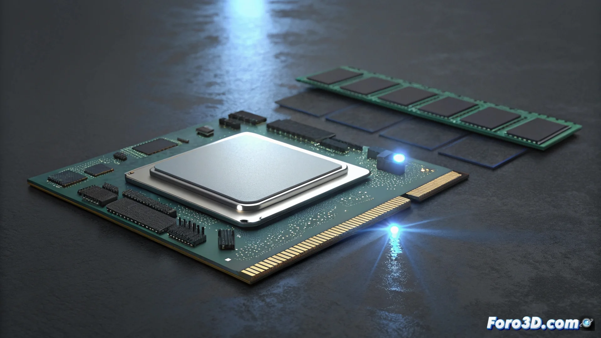 Imagen promocional o render de un procesador Intel Core de 12ª generación Alder Lake sobre un fondo oscuro, posiblemente mostrando el IHS y el logotipo.