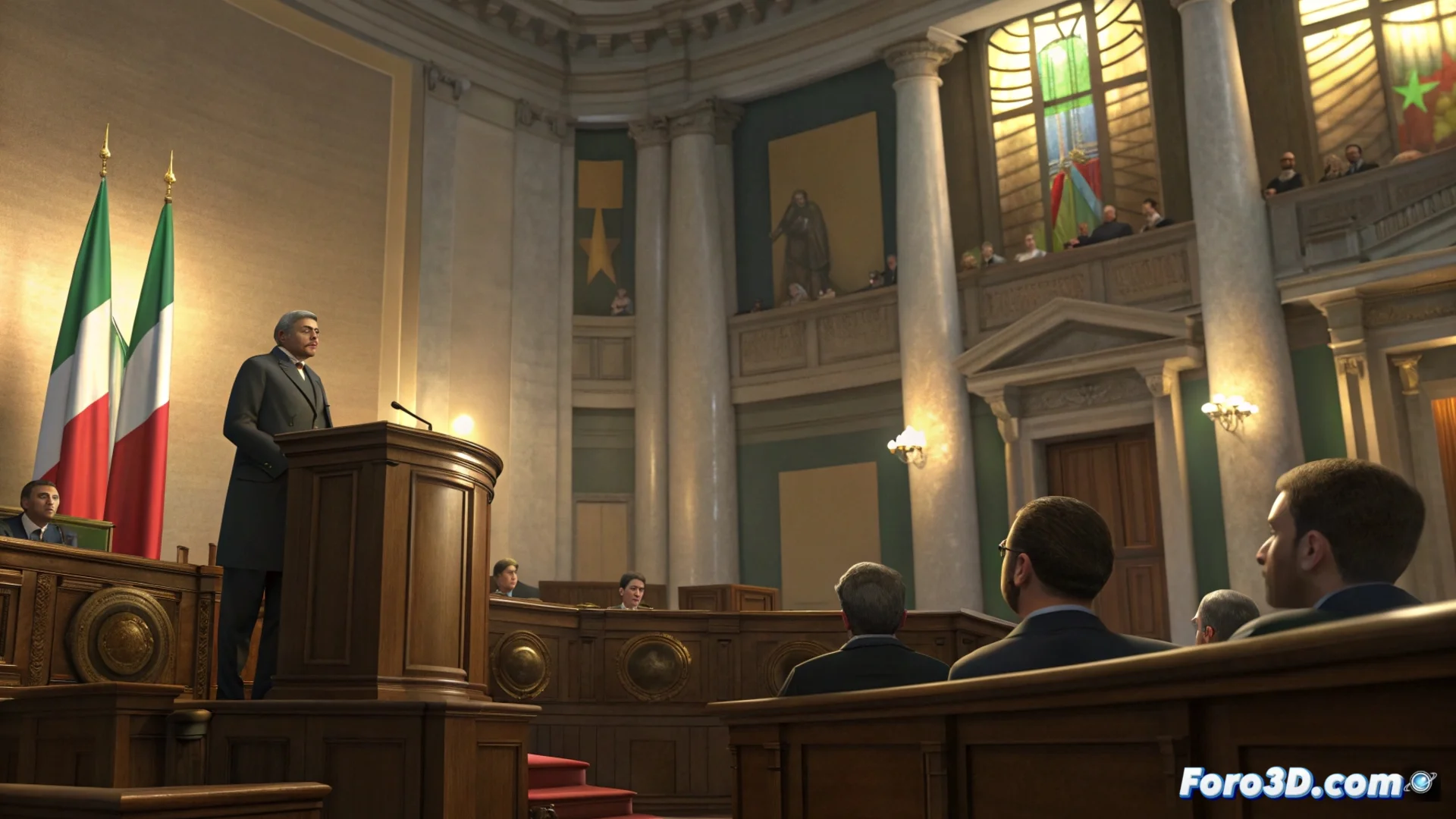 El hemiciclo del Senado italiano durante la sesión plenaria donde se debatió y votó la resolución sobre la reforma de la justicia, con diputados en sus escaños.