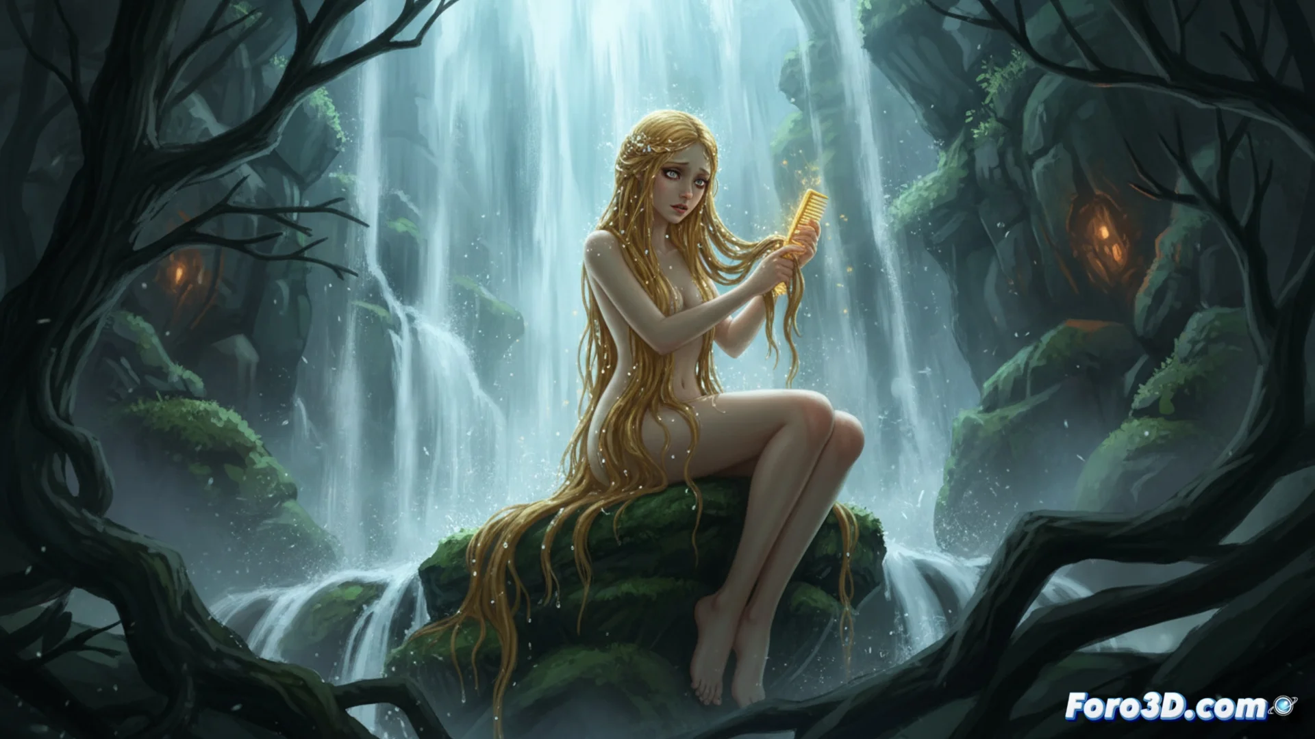 Cascada del Chorrón de la Motienta en Onís, Asturias, con un entorno boscoso y rocoso donde la tradición sitúa a las hadas de agua o xanas.