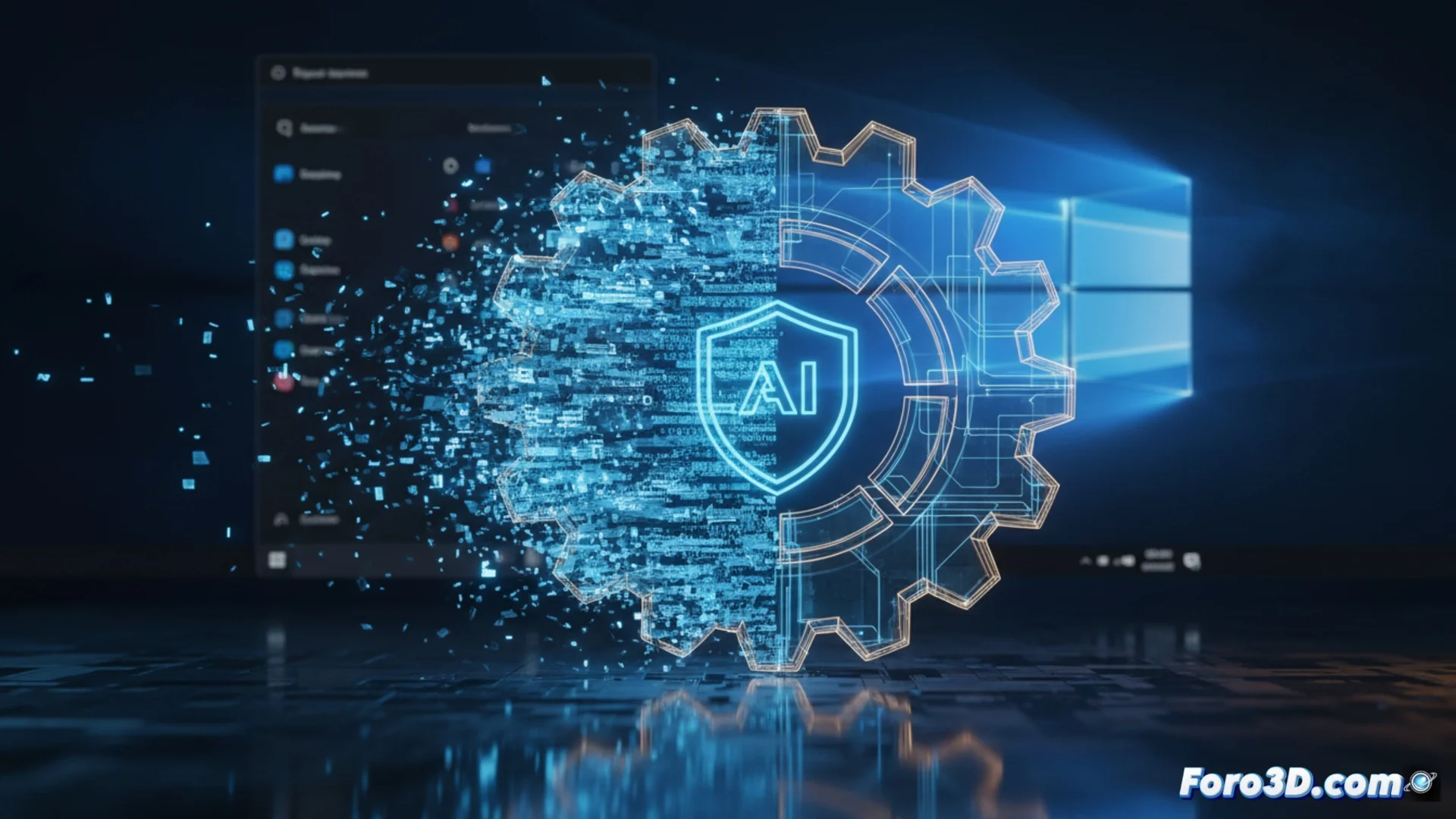 Captura de pantalla conceptual de Windows 11 mostrando un panel lateral con el asistente Copilot y un icono de la función Recall, sobre un fondo de escritorio con ventanas.