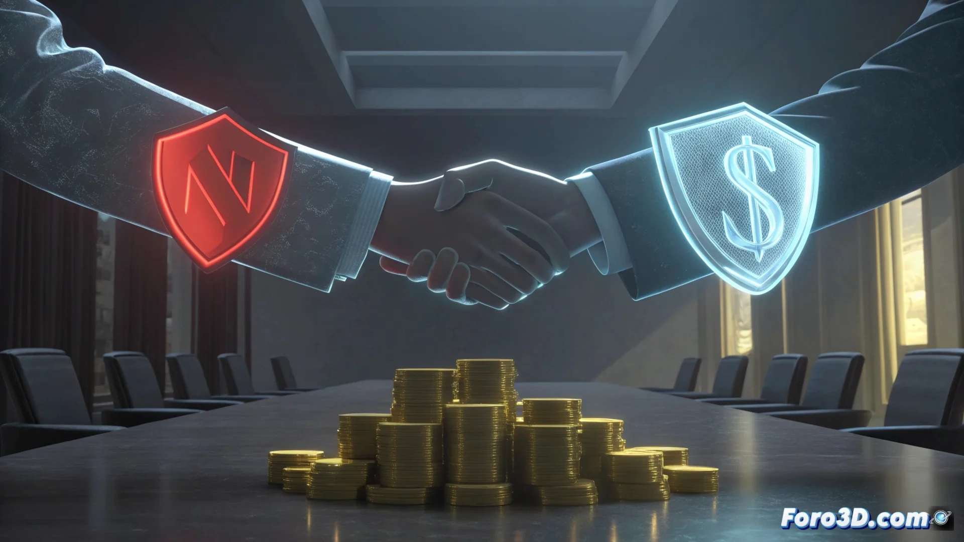 Logotipo de Netflix junto al de Warner Bros Discovery sobre un fondo que sugiere transacciones financieras y fusión de contenidos.