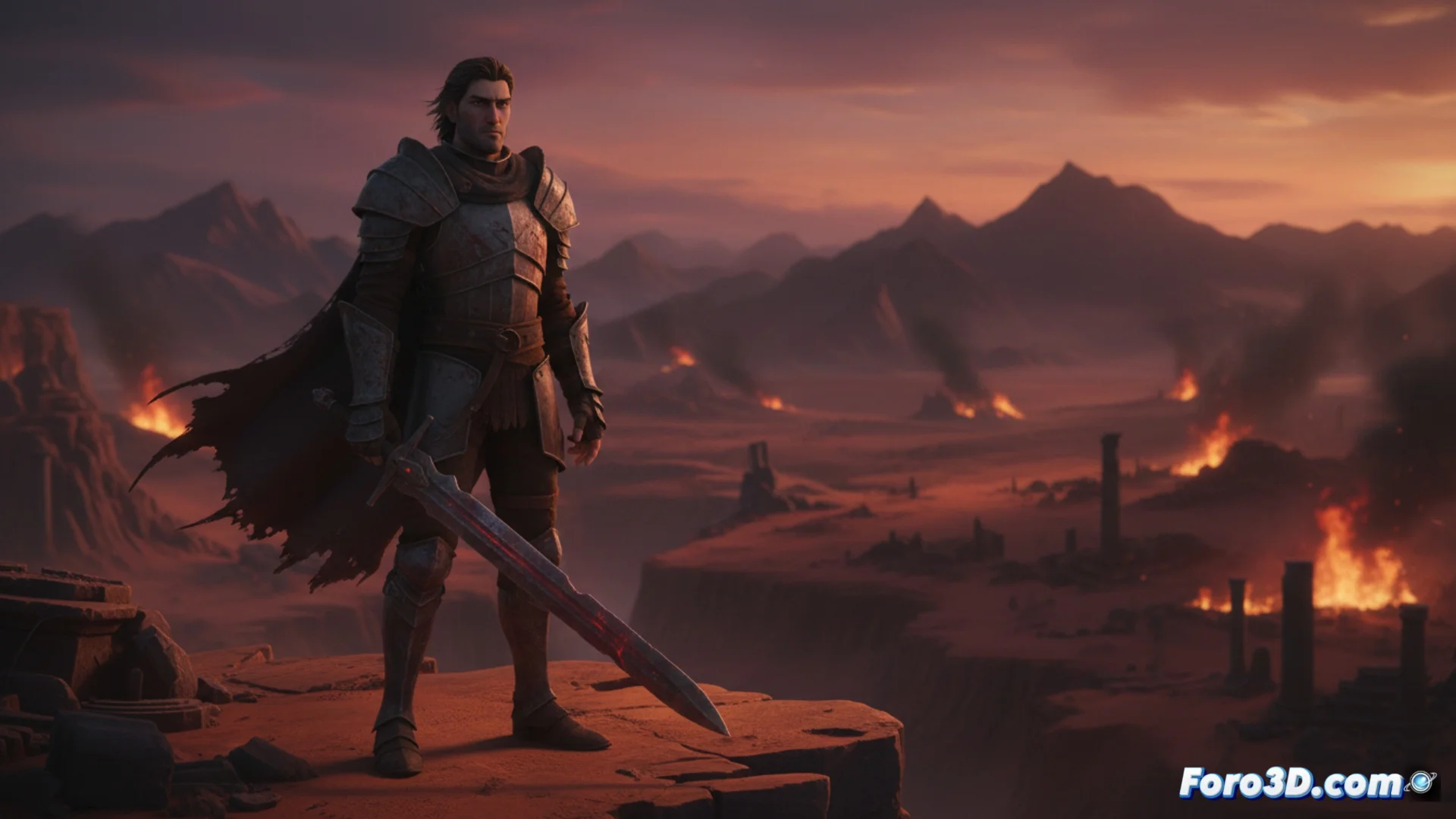 Captura de pantalla del videojuego Crimson Desert mostrando un personaje en un paisaje rocoso y desértico bajo un cielo dramático, con detalles visuales de alta calidad.