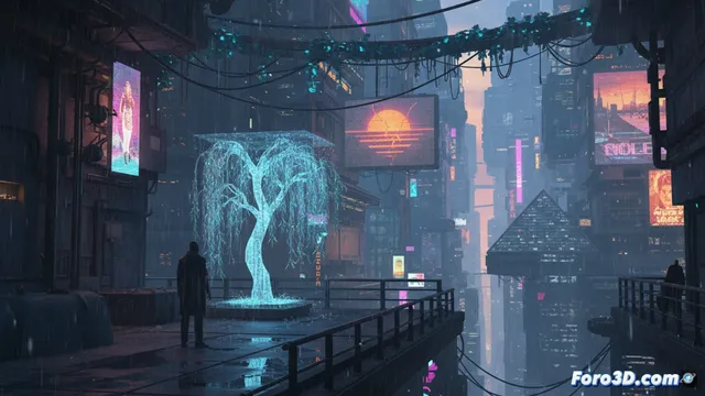 Crear una escena cyberpunk melancólica en Blender