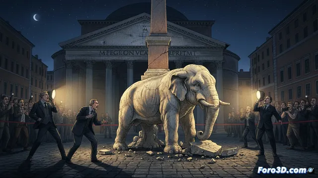 El Elefantino de Bernini pierde un colmillo en Roma