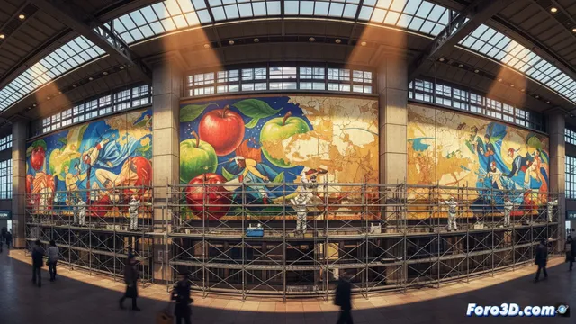 La restauración del mural Jiyu en la estación Ueno progresa según lo previsto