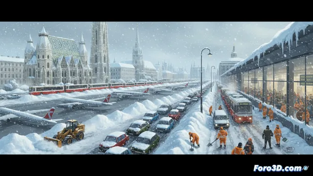 Viena paralizada por nevada: caos aéreo y 15.000 toneladas de nieve