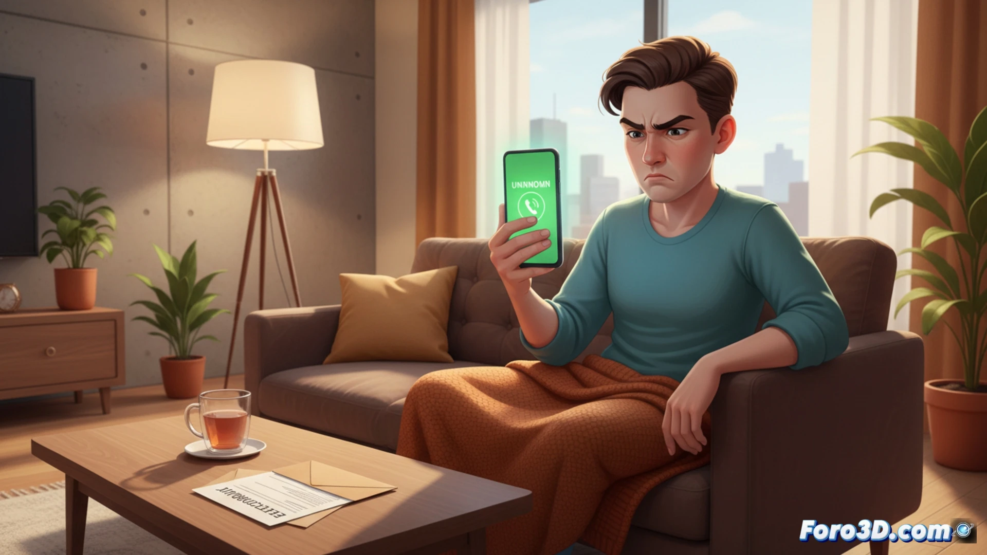 Ilustración humorística que muestra un teléfono fijo con una factura de la luz enrollada tapando el auricular, simbolizando el fin de las llamadas comerciales no deseadas del sector eléctrico.