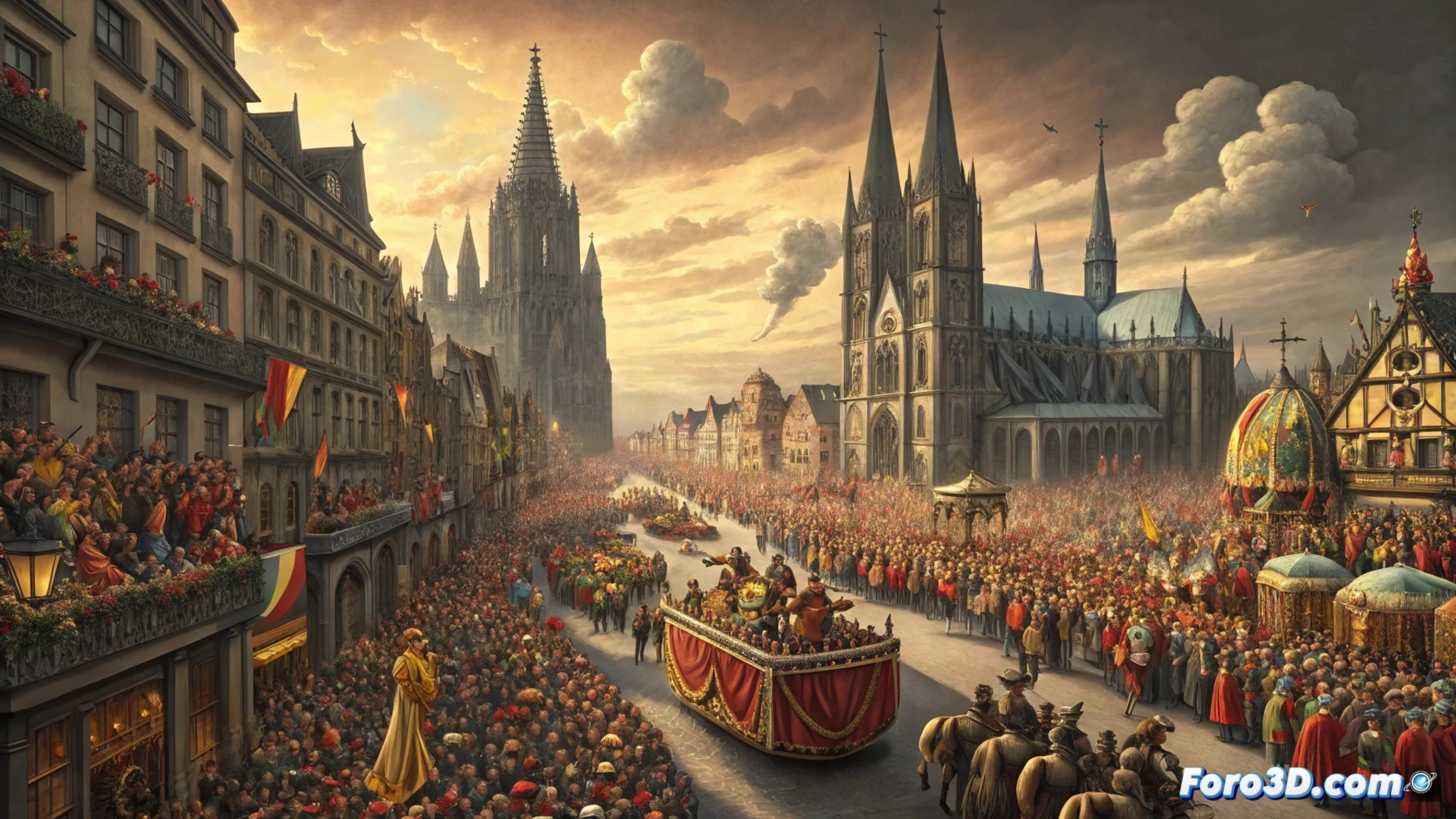 Multitudes en coloridos disfraces llenan las calles de Colonia, celebrando con carrozas y música el alegre desfile del Rosenmontag.