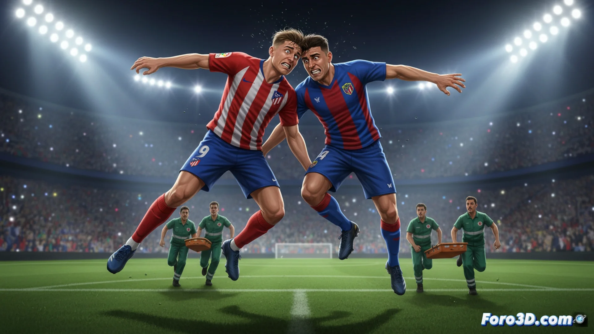 Alexander Sorloth del Atlético de Madrid en el suelo tras un choque de cabezas durante el partido contra el Levante UD en el estadio Ciutat de València.