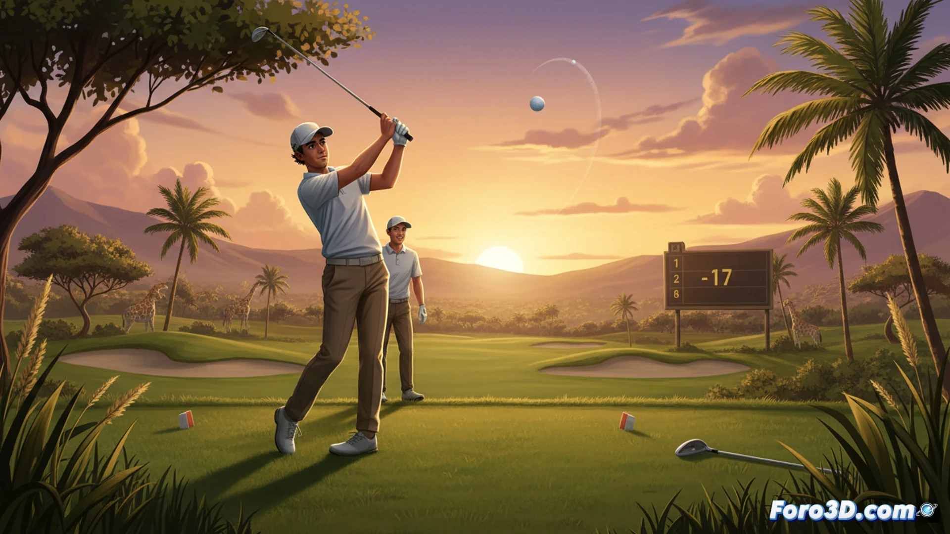 El español Ángel Ayora, concentrado, ejecuta un golpe en el hoyo 18 del campo de Kenia, compartiendo el liderato en la última ronda.