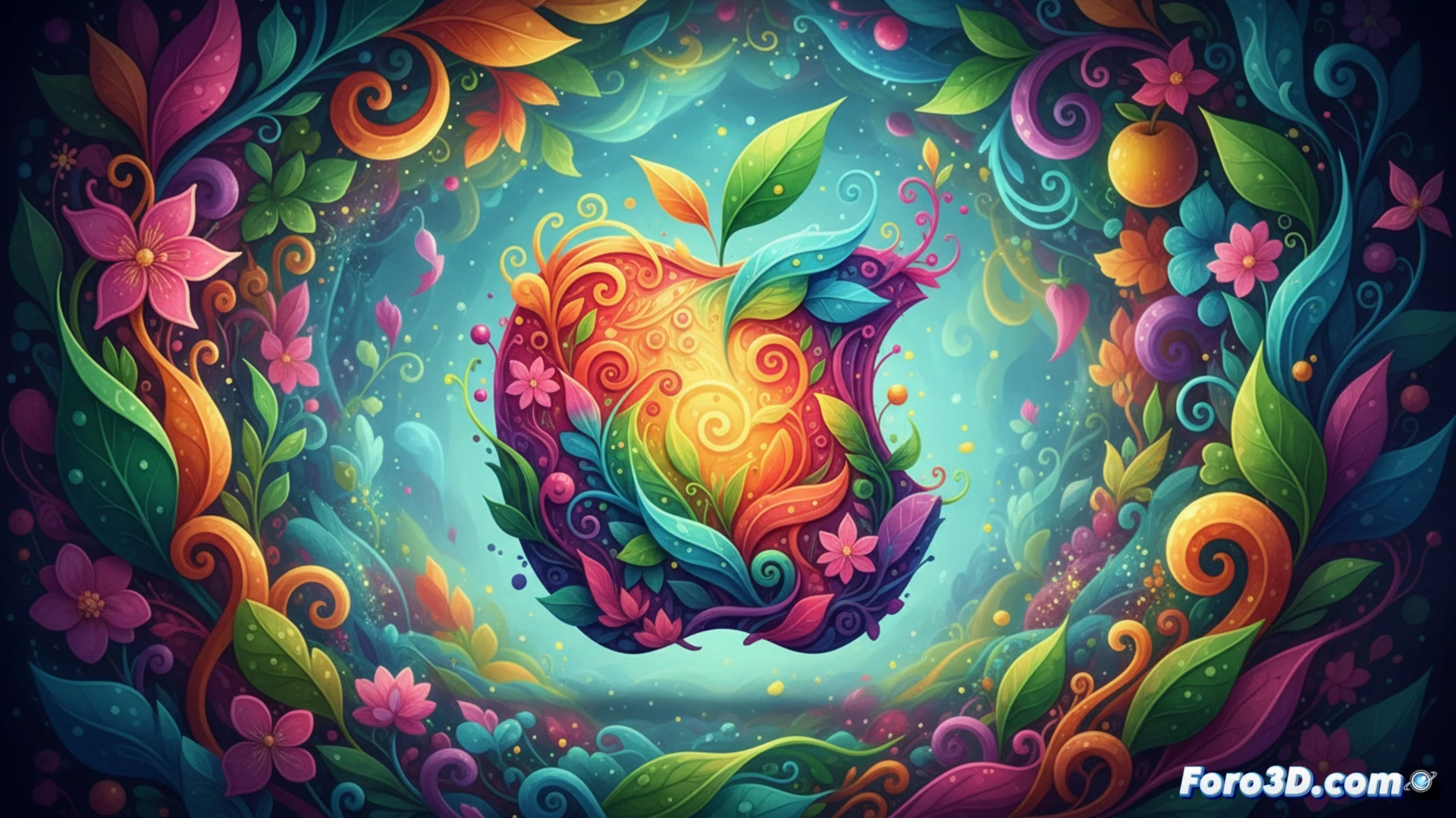 Logo orgánico de Apple con formas fluidas y colores vibrantes sobre fondo claro, rompiendo su minimalismo habitual.