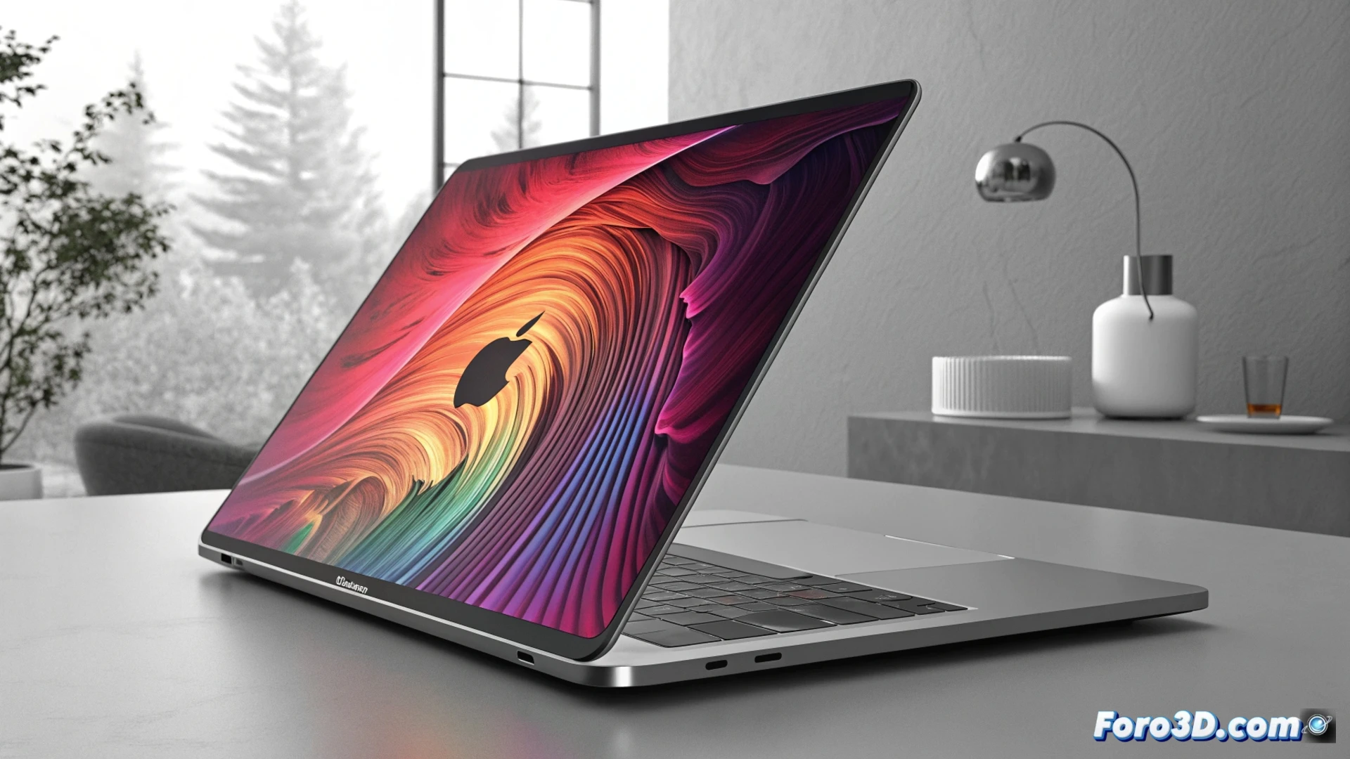 Un MacBook asequible en aluminio y colores vivos, con el chip A18 Pro, sobre una mesa de diseño minimalista.