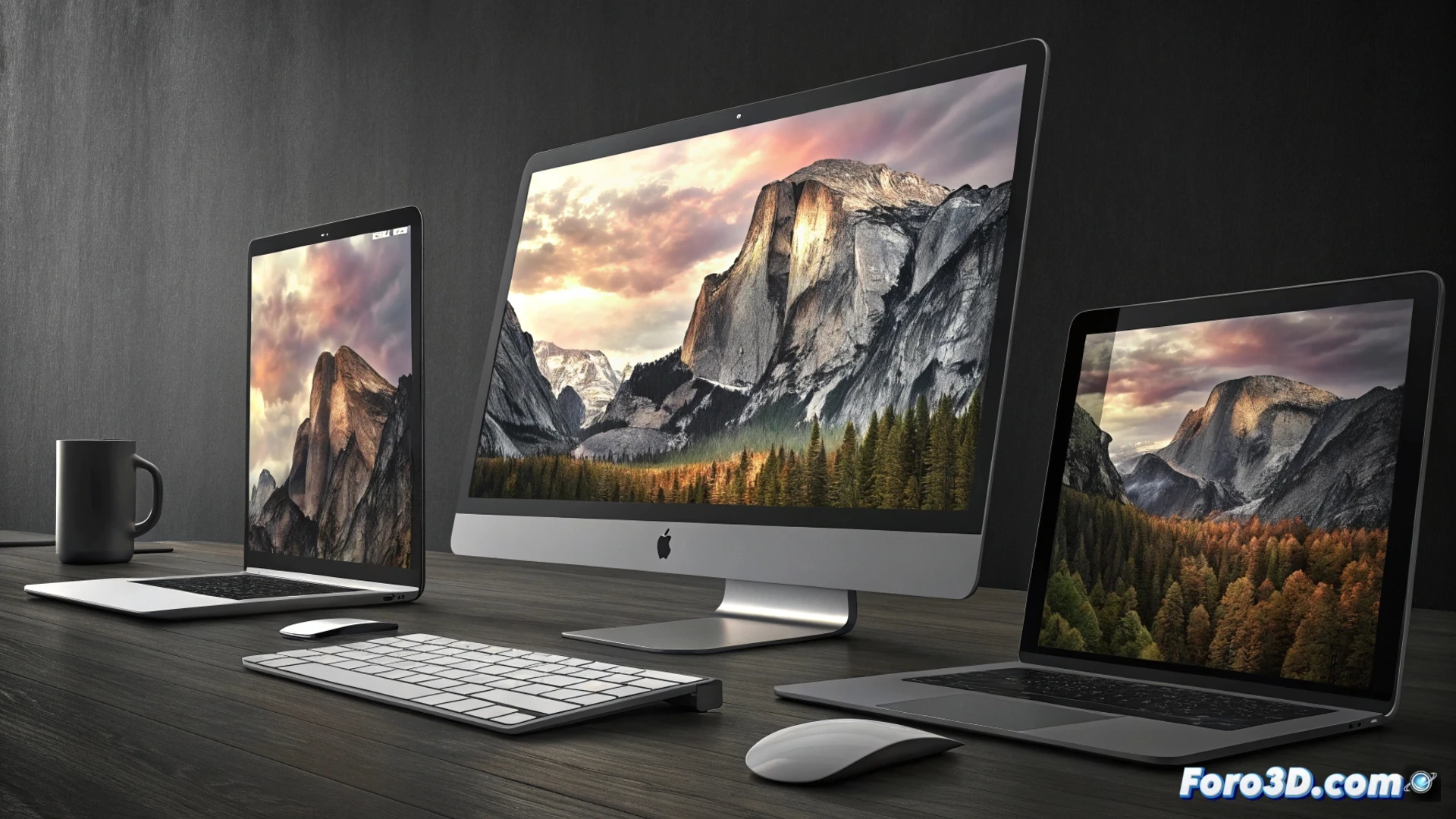 Una mesa de cristal con un iPhone 17e, un MacBook y un iPad, sobre un fondo minimalista con el logotipo de Apple y la fecha 