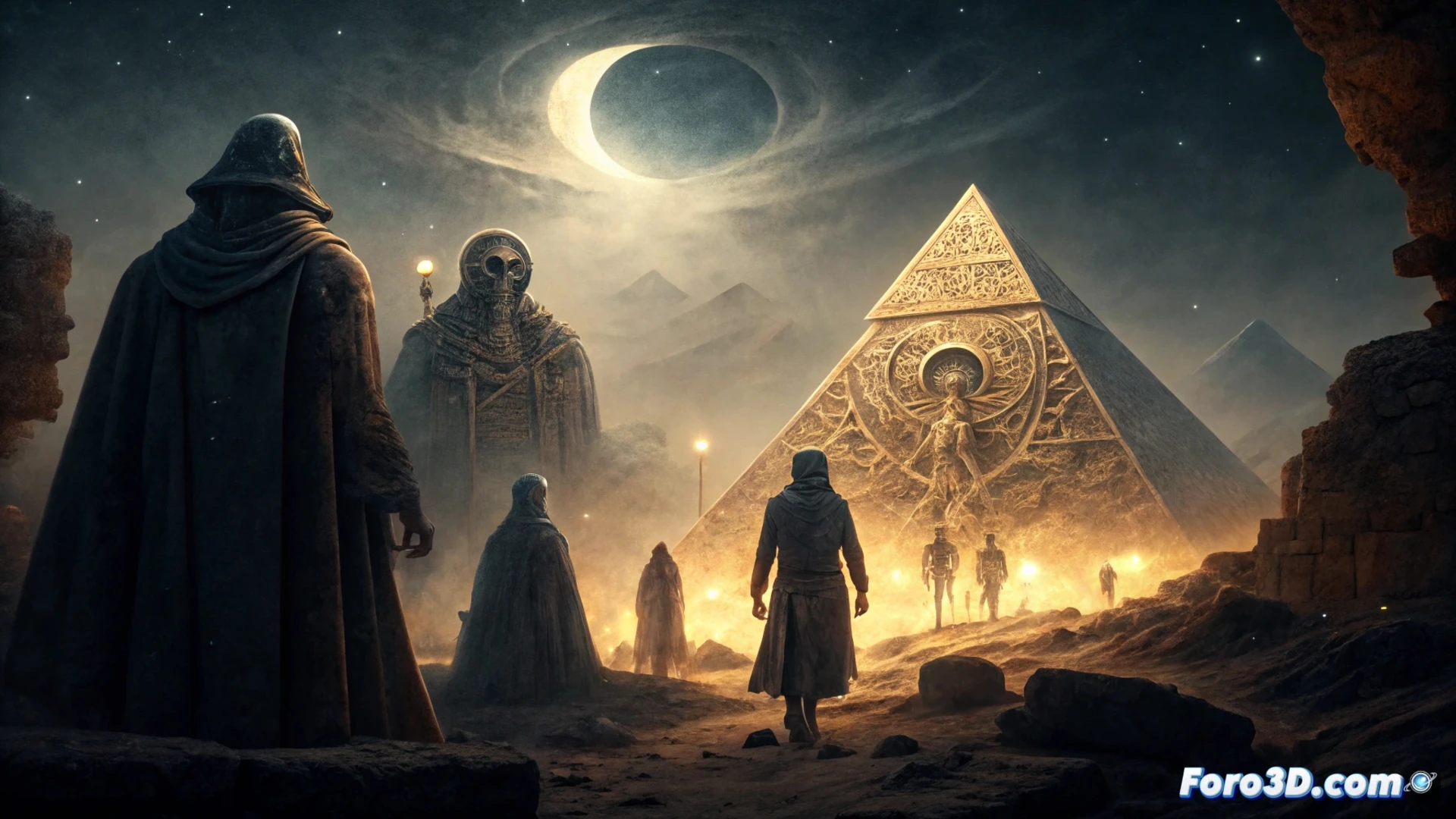 Un investigador, rodeado de cintas VHS estáticas y símbolos antiguos, observa aterrado una pantalla donde una realidad oscura y amorfa comienza a desgarrarse.