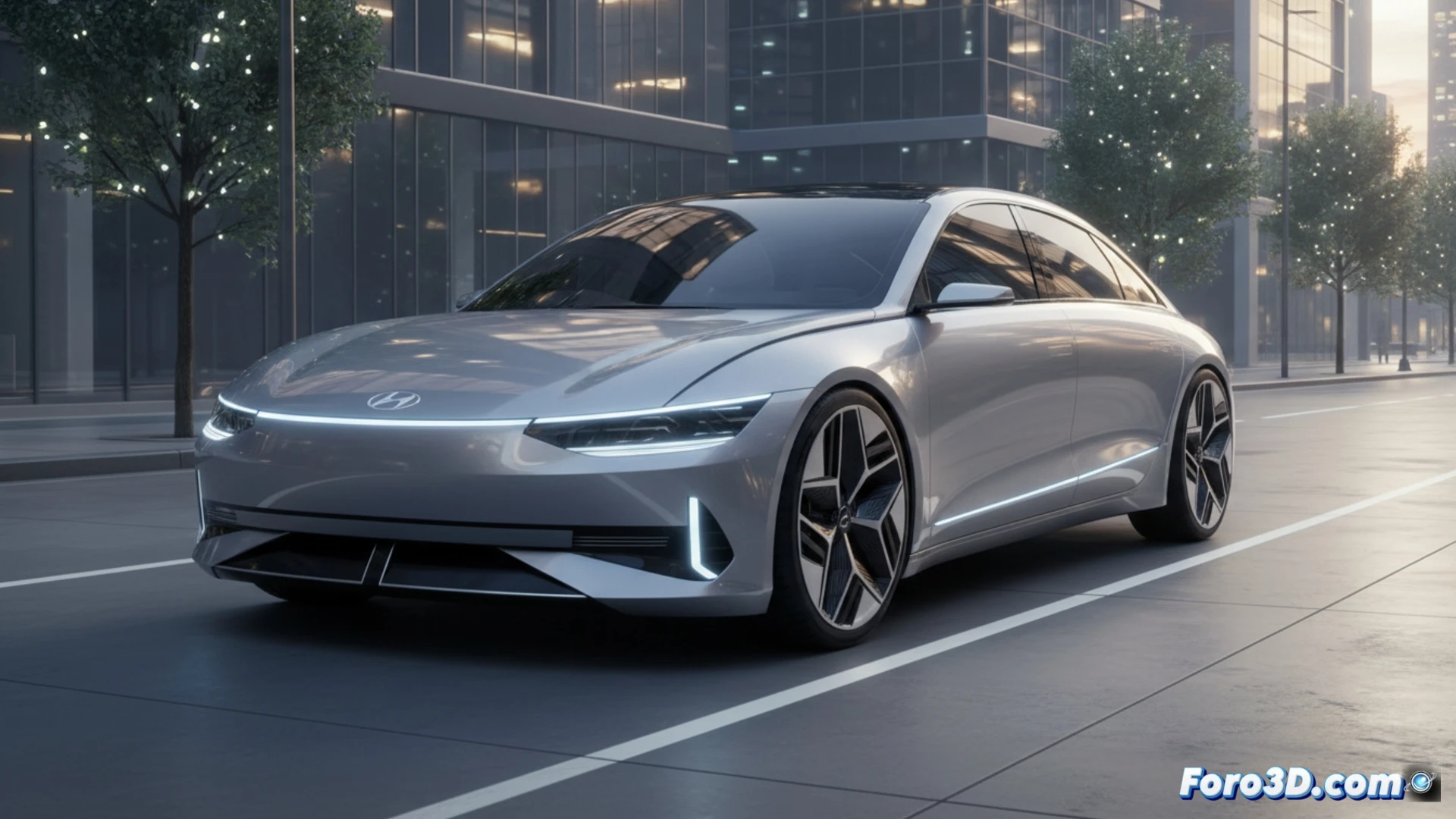 Prototipo del Hyundai Ioniq 6 Light 2026 en color plateado, mostrando su diseño aerodinámico y futurista en una carretera costera al atardecer.