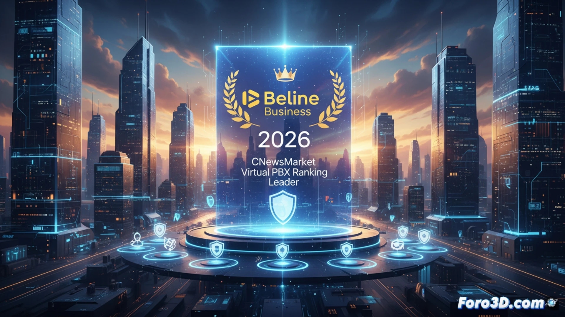 Un gráfico de ranking con Beeline Business en primer lugar, sobre un fondo de nube digital y líneas de conexión que simbolizan comunicaciones seguras y eficientes.