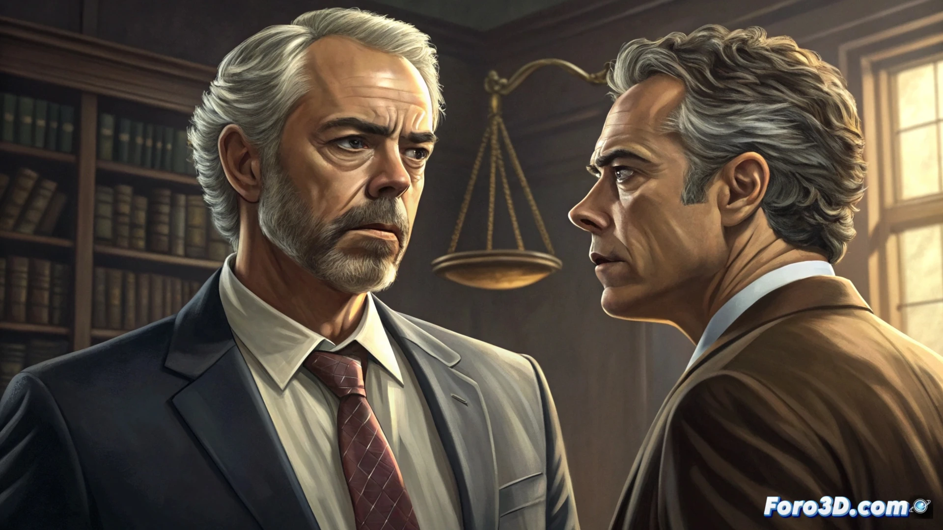 Imagen: Harry Bosch y Mickey Haller, de espaldas, caminan por separado en calles nocturnas de Los Ángeles que divergen. Uno hacia el logo de Prime Video, el otro hacia el de Netflix. Entre ellos, un libro abierto titulado The Hollow brilla con luz propia.