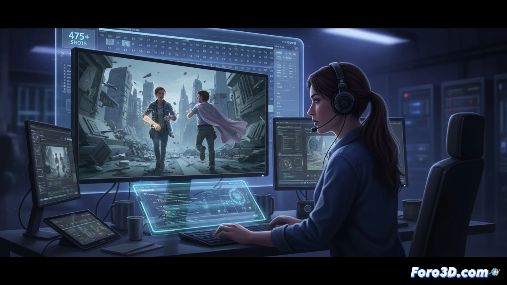 Un artista de VFX ajusta digitalmente la iluminación y elementos de fondo en una toma de 'The Runarounds', creando una integración perfecta e invisible.