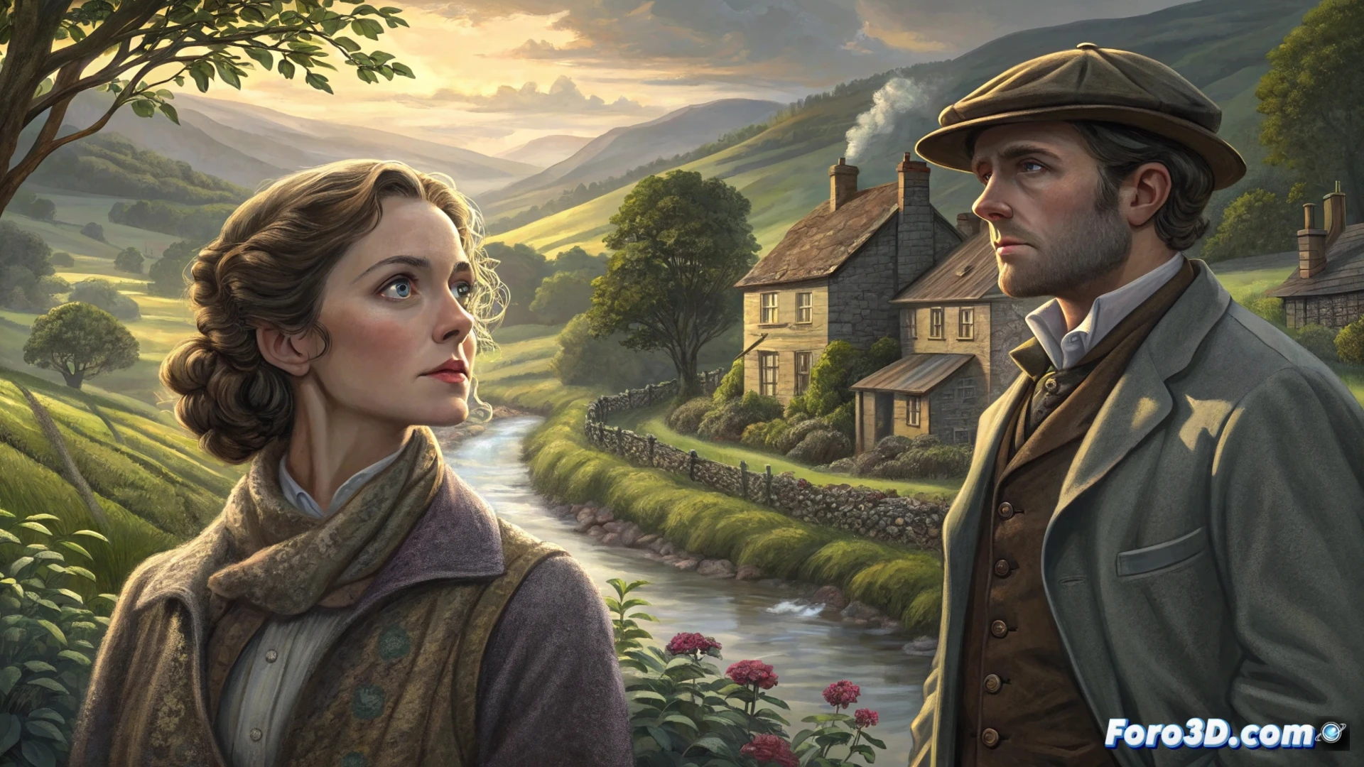 Una pareja mayor en su salón, él finge estar muerto en el sofá mientras ella, con una sonrisa pícara, sostiene la póliza del seguro. Al fondo, por la ventana, se asoma la cara sorprendida de un vecino.