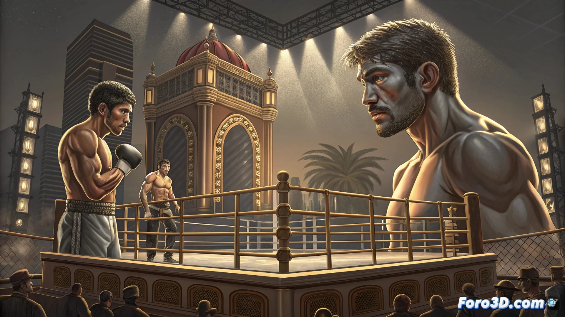 Imagen del T-Mobile Arena, con Ryan García y Mario Barrios en el cuadrilátero, rodeados de la energía de una noche de campeonatos en Las Vegas.