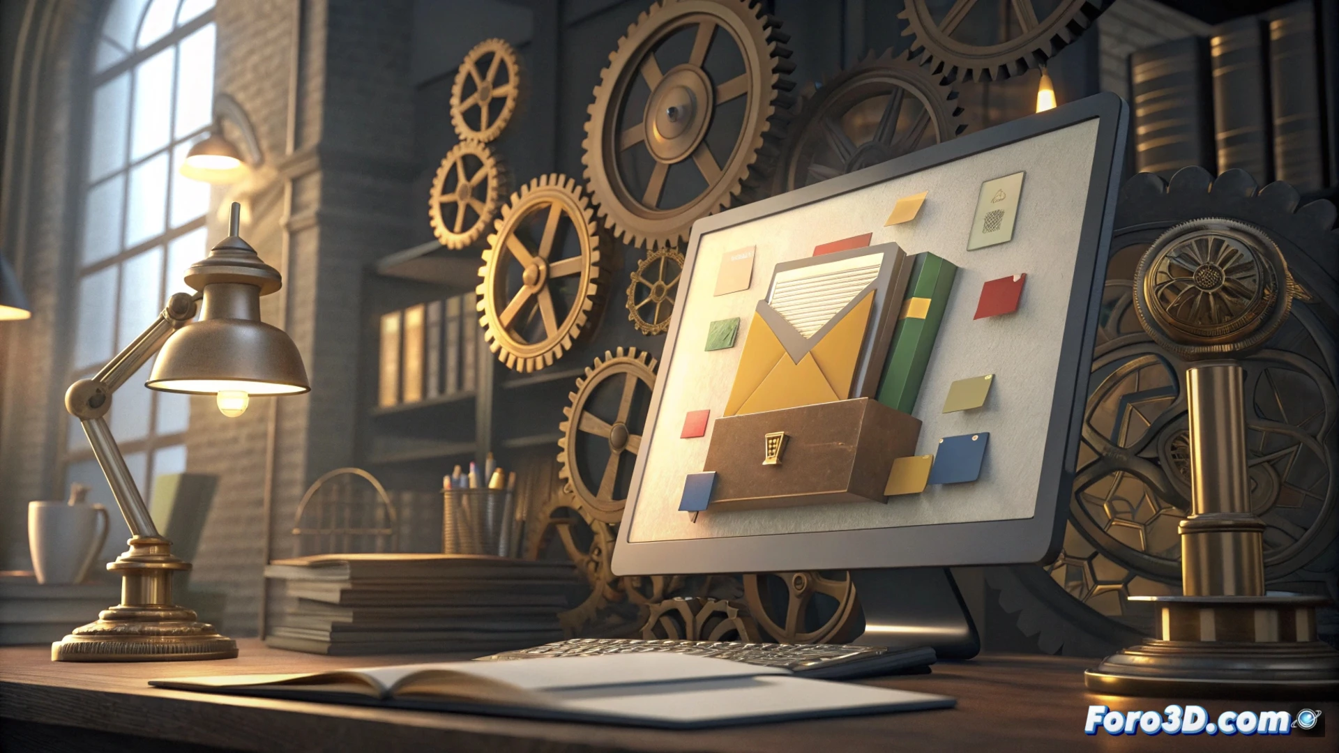 Una ilustración digital vibrante y moderna que muestra el flujo de trabajo de Google Chrome guardando un PDF automáticamente en Google Drive. En el centro, la ventana de Chrome en un laptop descargando un archivo PDF con icono rojo brillante (representando una factura o artículo), con una flecha animada verde que lo transfiere directamente a una carpeta abierta de Google Drive en la nube. A la derecha, un smartphone y una tablet accediendo al mismo PDF desde Drive, sincronizados en tiempo real. Fondo azul-gris con logos sutiles de Chrome y Drive, elementos de productividad como documentos flotantes, engranajes de configuración experimental y texto overlay: 