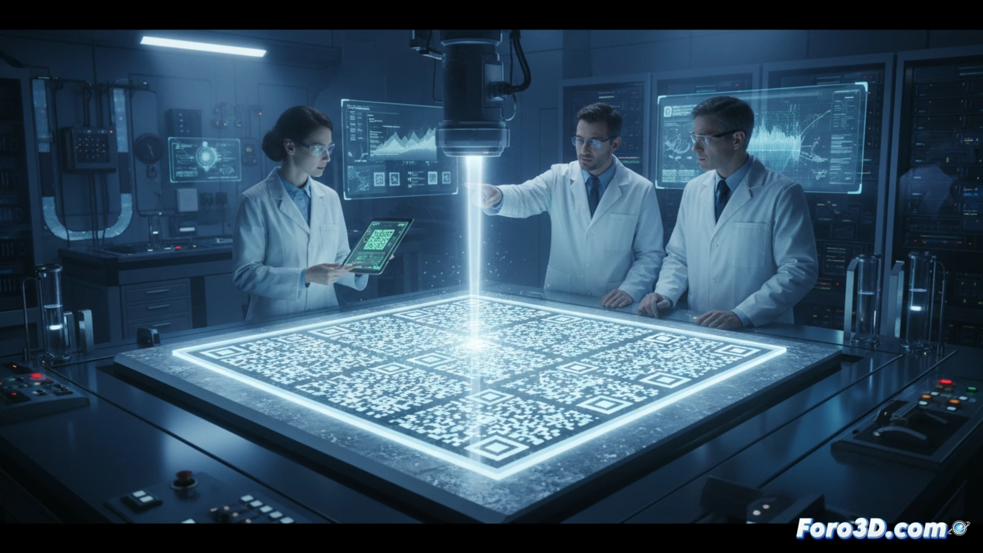 Una hoja A4 de cerámica con una densa cuadrícula de códigos QR microscópicos, grabados con un haz de iones, conteniendo 2 TB de datos.