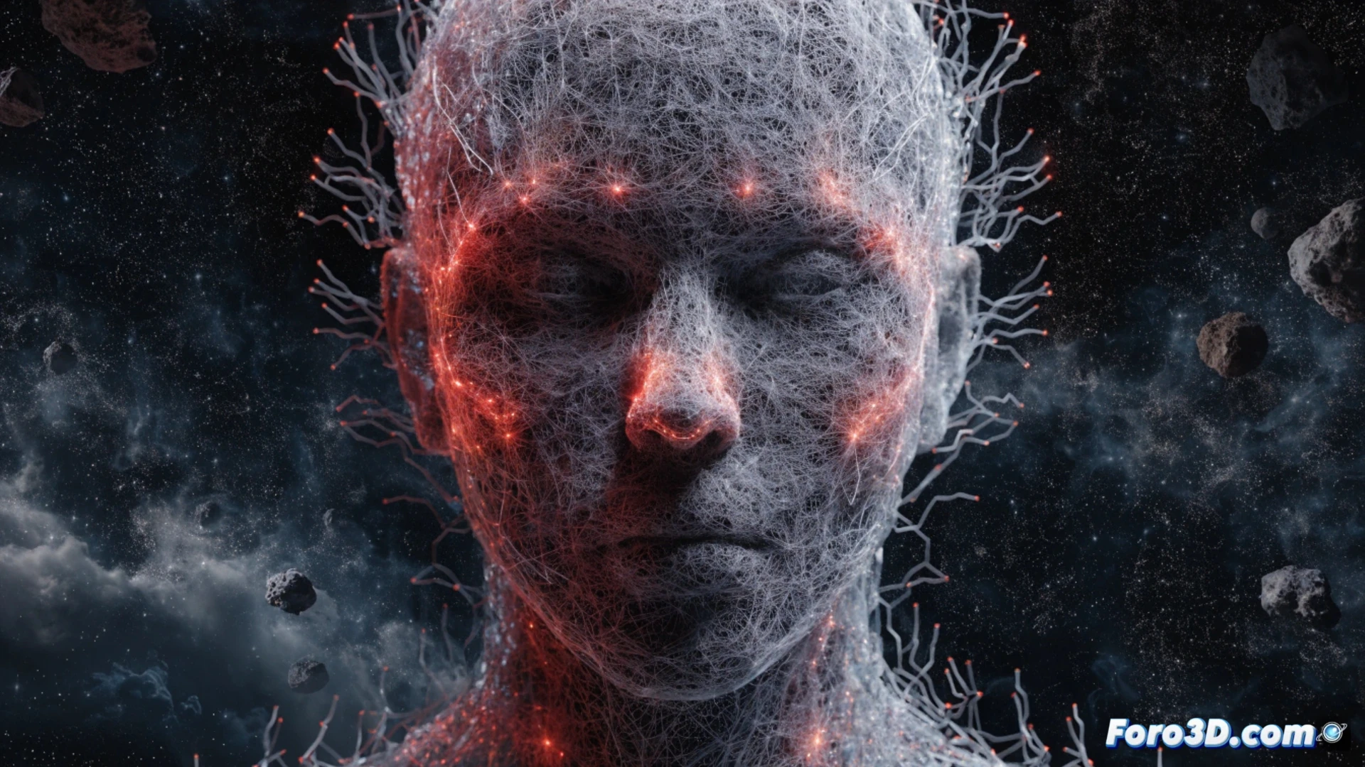 Un técnico ajusta un sistema de cámaras DI4D en un estudio, con gráficos de mallas faciales 3D superpuestos en una pantalla.