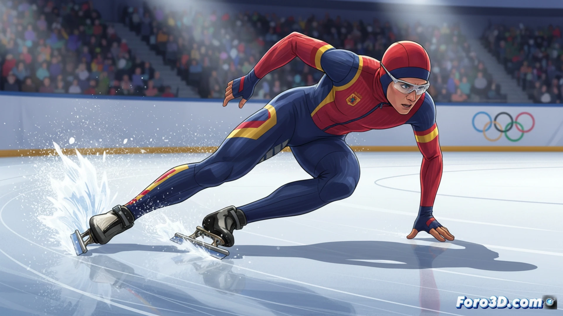 Daniel Milagros, patinador español, compitiendo en la pista de hielo durante la prueba de 1000 metros en los Juegos Olímpicos de Invierno 2026.
