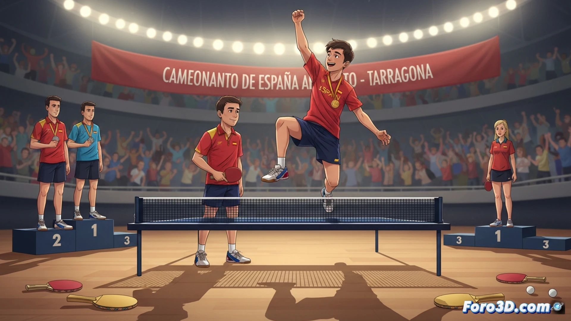 Diego Lillo celebra su oro en individual y dobles, tras vencer a su hermano en la final del Campeonato de España de Tenis de Mesa.