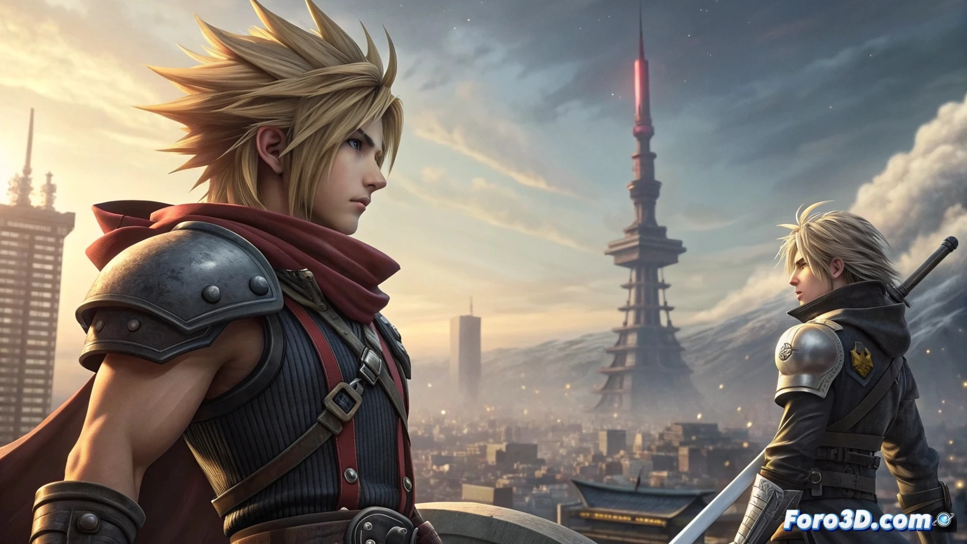 Dos equipos de 3 héroes y villanos de Final Fantasy luchan contra un monstruo gigante en las calles de un Tokio futurista.