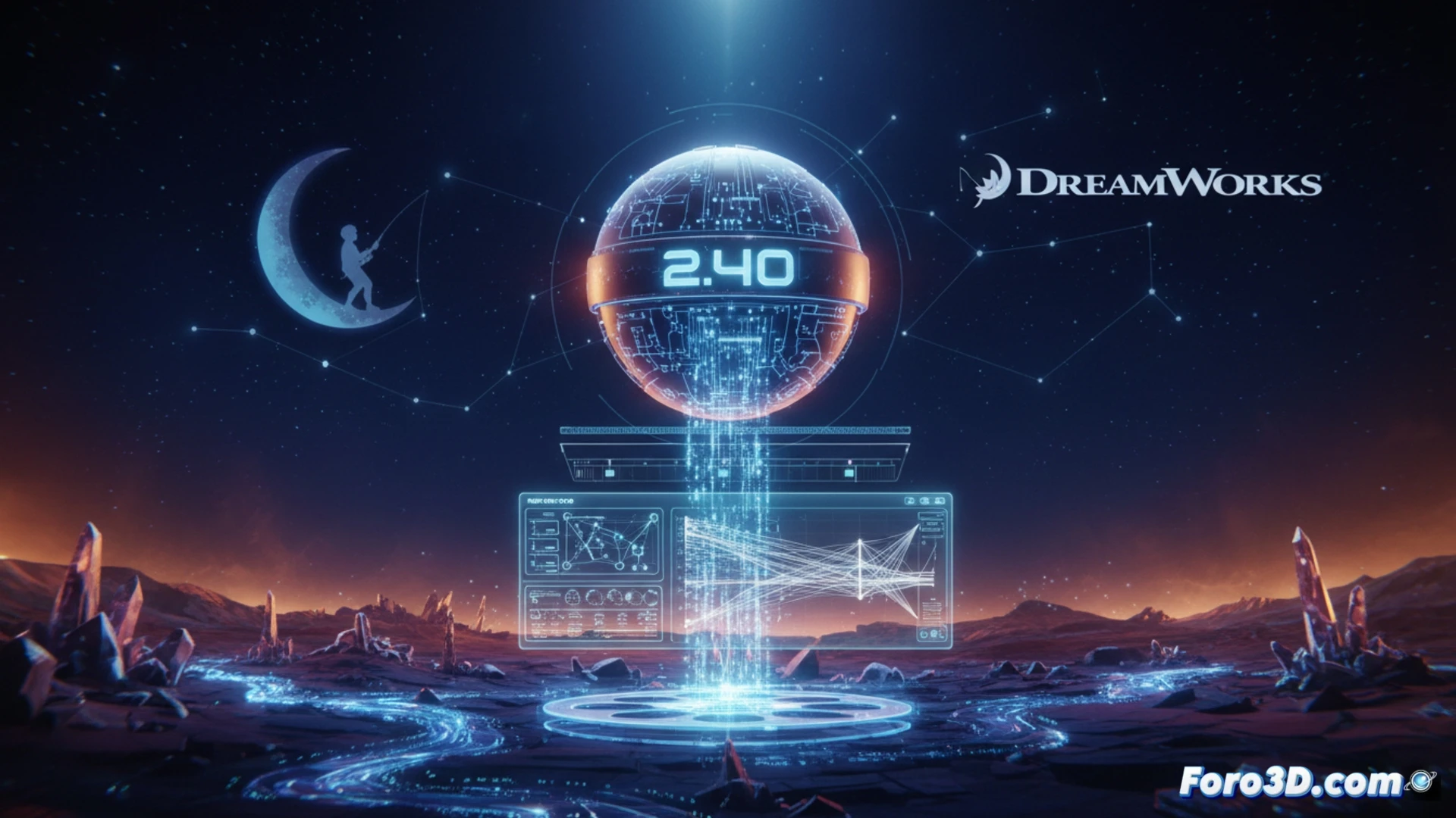 Interfaz de MoonRay 2.40 mostrando un render 3D y la nueva herramienta de análisis de trayectorias de luz sobre una escena compleja.