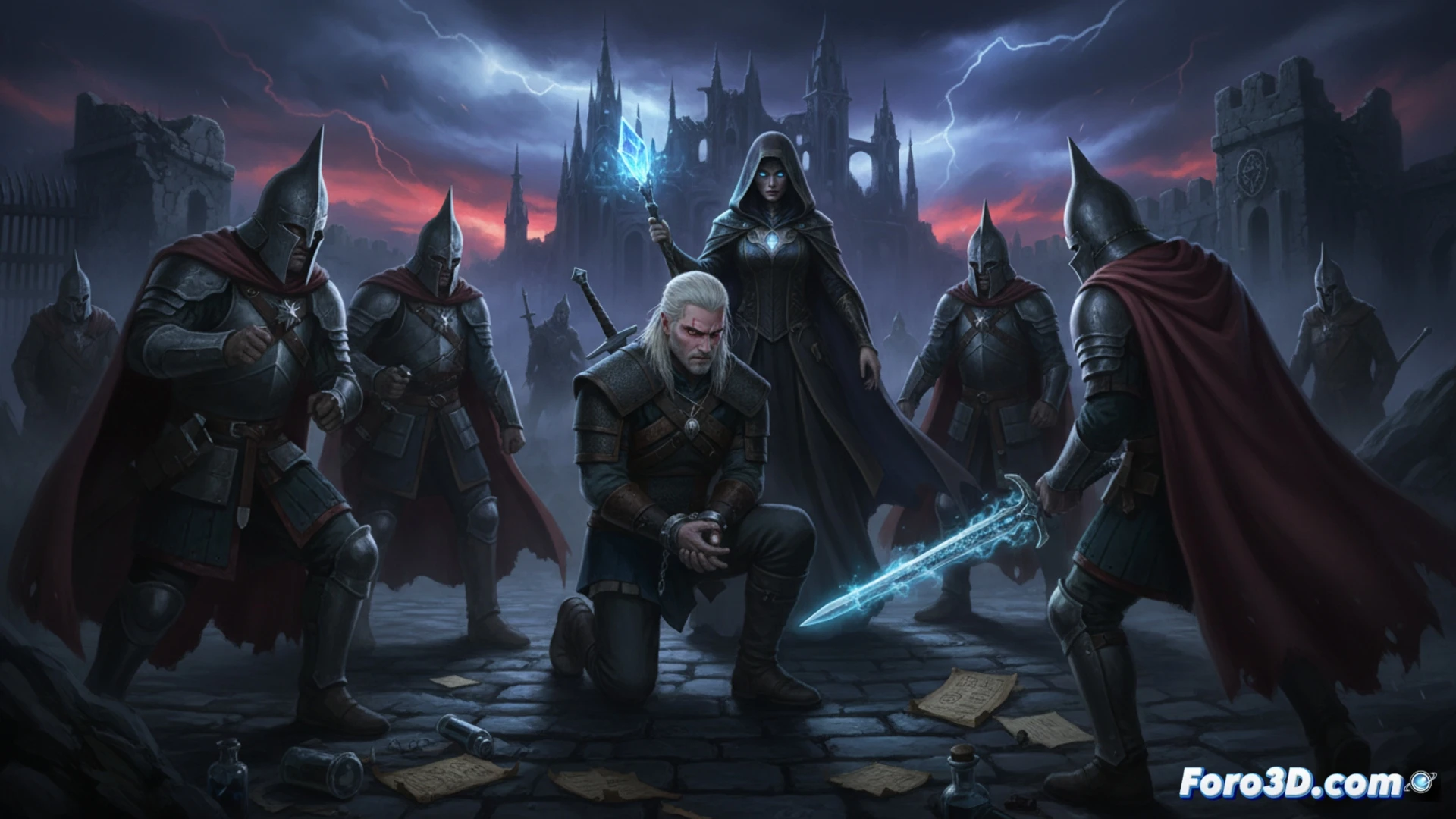 Geralt arrestado, esposado. Su mirada perdida refleja el peso de un epílogo que encadenó el destino de toda la saga.