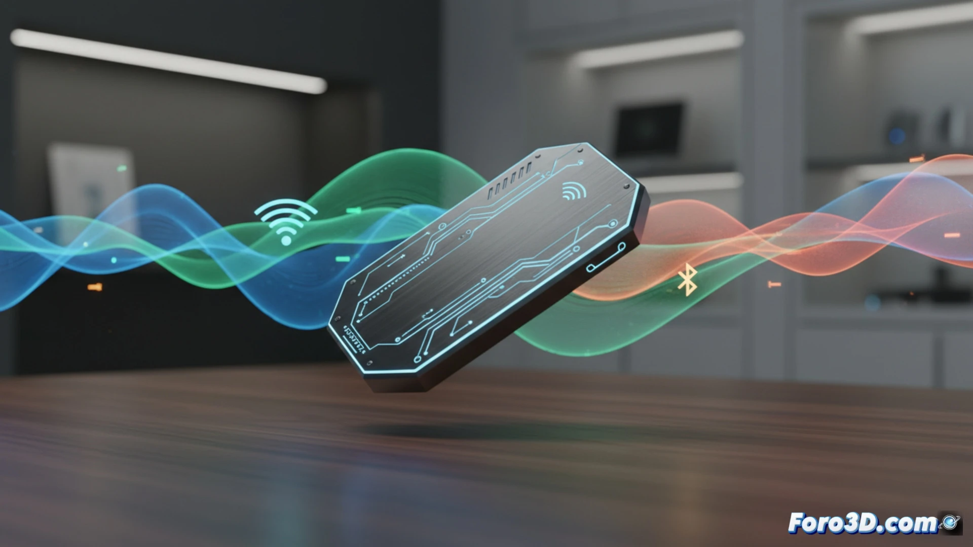 Prototipo del dispositivo Zero-Power Tag de Oppo, un pequeño localizador de color blanco sobre una superficie, mostrando su diseño compacto y antena integrada.