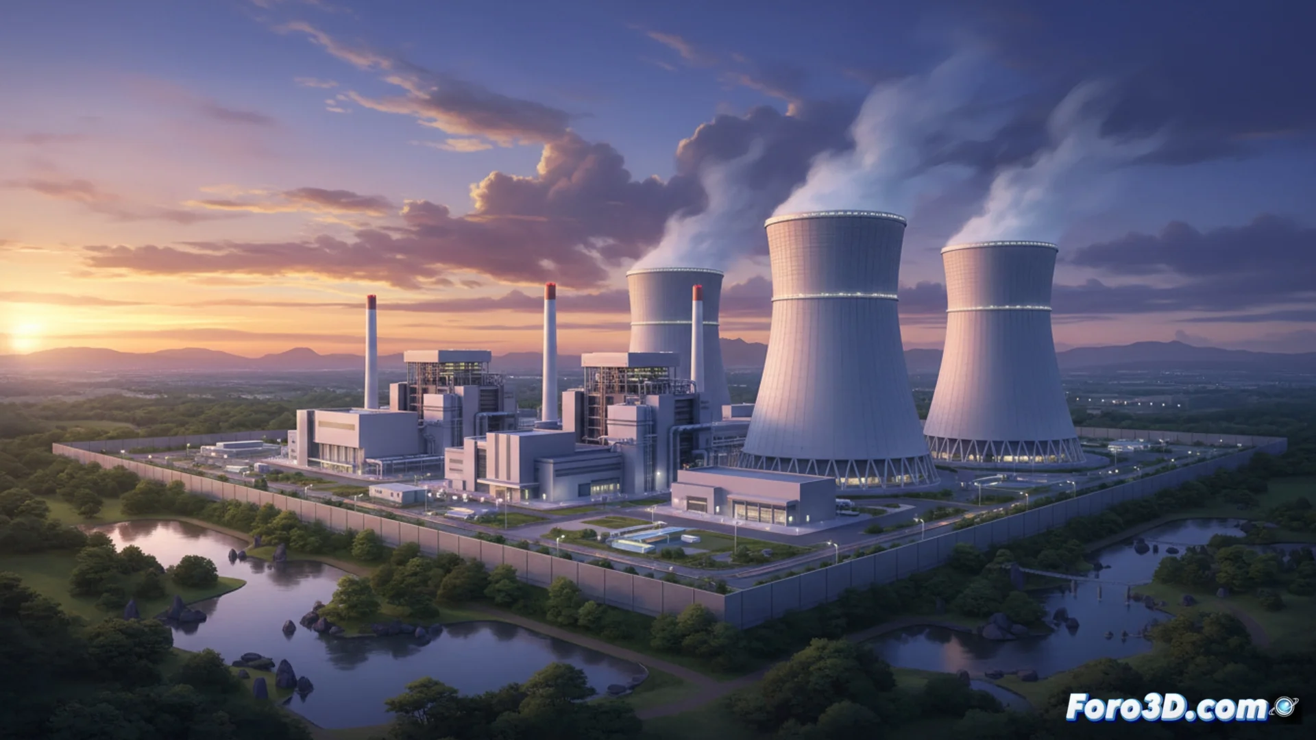 Portada del periódico japonés Yomiuri Shimbun con un titular sobre energía nuclear, junto a una ilustración de una central nuclear moderna y gráficos de emisiones de carbono.