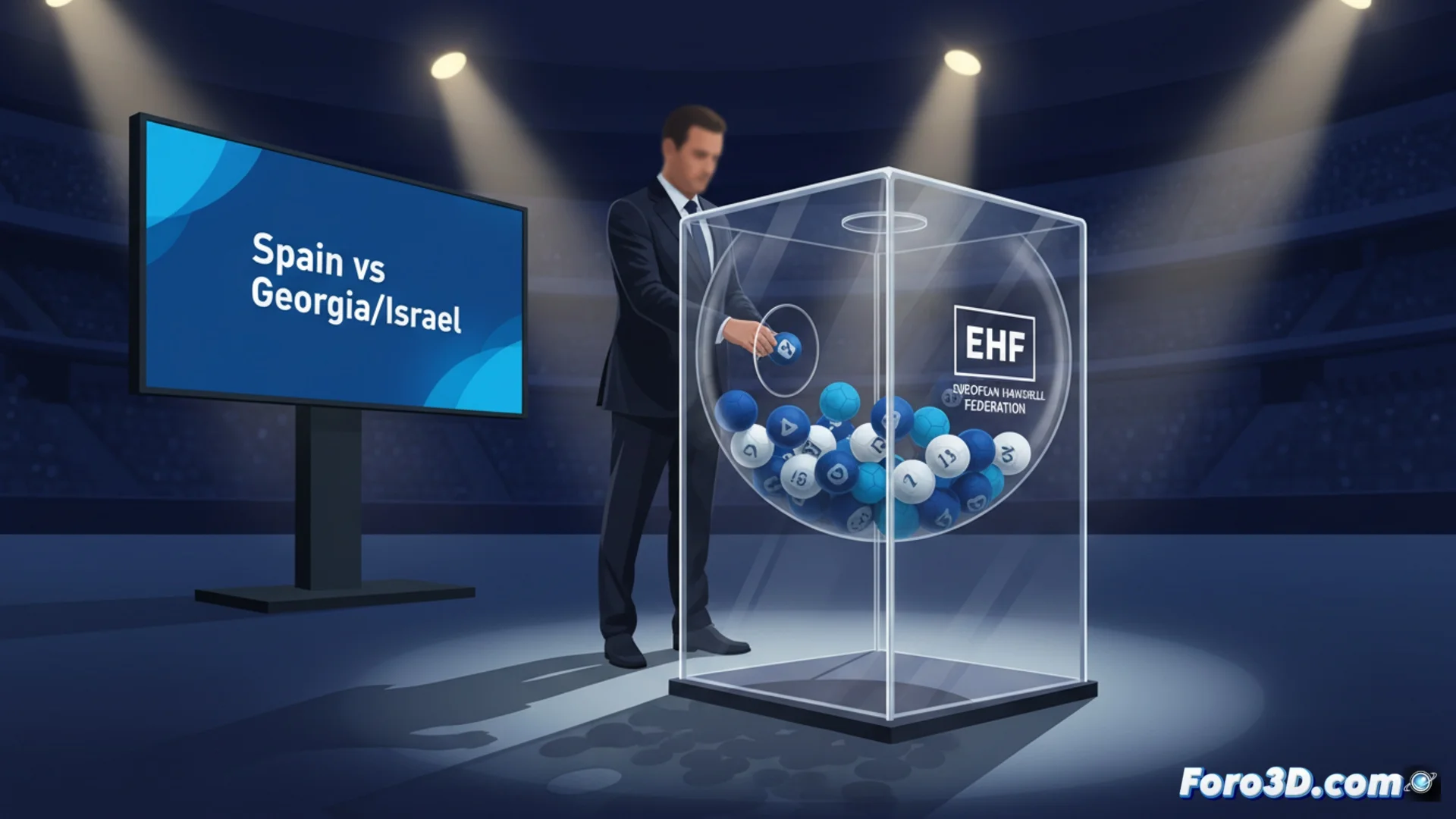 Jugador de la selección española de balonmano lanzando a portería durante un partido oficial.