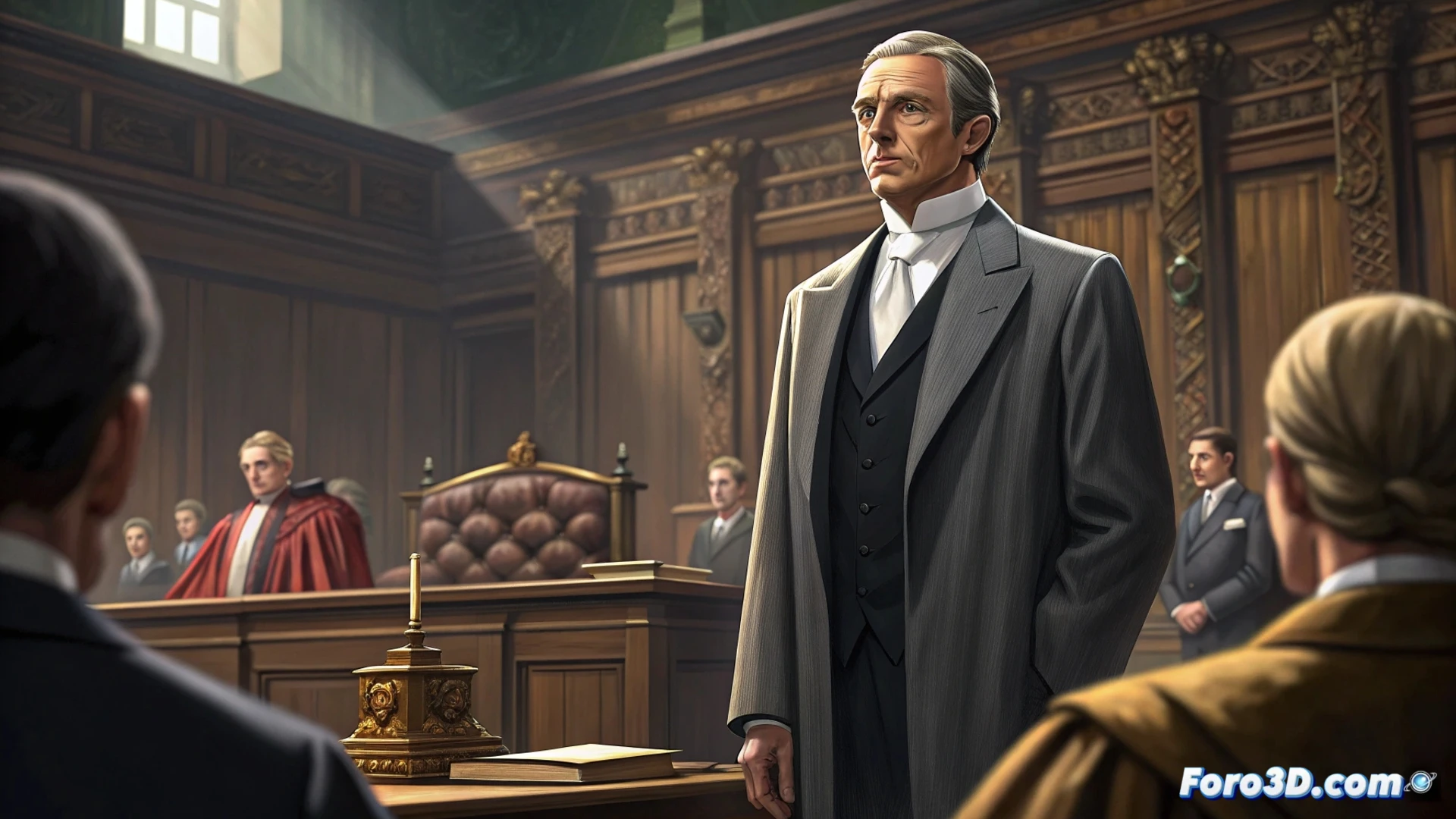 Un hombre con traje, serio, siendo escoltado por policías frente a un edificio oficial. Periodistas con micrófonos lo rodean. La escena transmite tensión y escándalo.