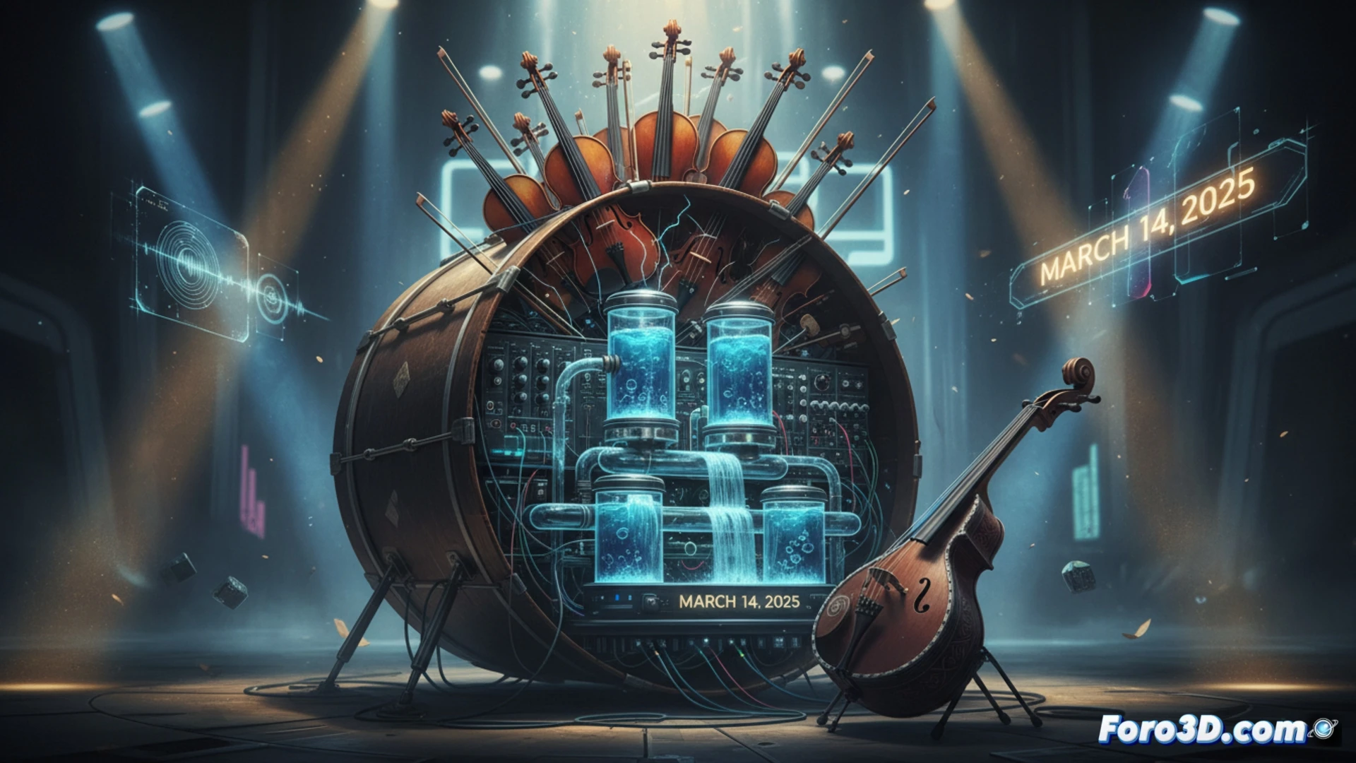 Una orquesta futurista: violines en un bombo, un sintetizador de agua salada y un chelo-veena, finalistas de la competición Guthman 2025.