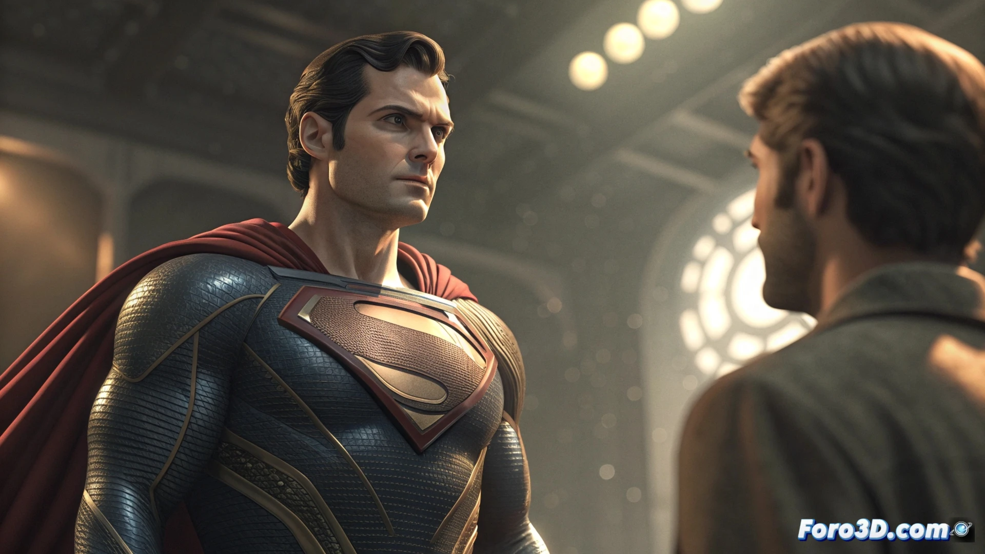 Un hombre observa hologramas volumétricos realistas de sus padres, generados con tecnología 4D Gaussian Splatting, en la Fortaleza de la Soledad.