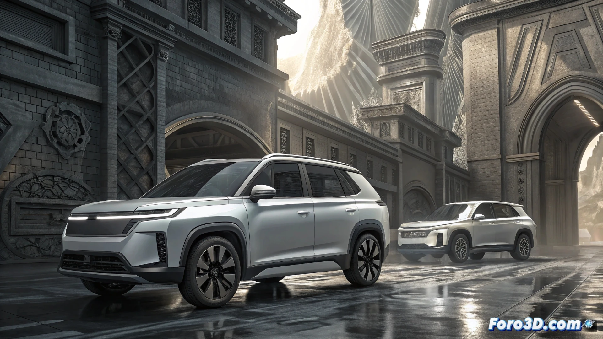 Geely Geometry E, un SUV eléctrico compacto, en una carretera costera española, simbolizando su llegada al mercado en 2025.