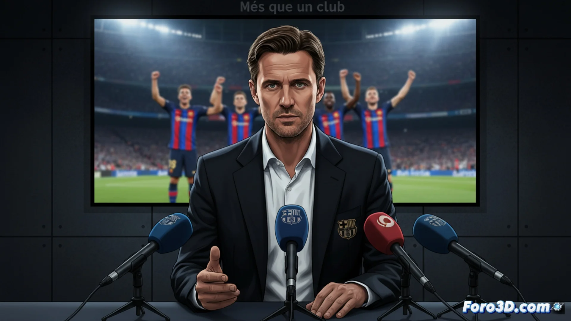 Hansi Flick, entrenador del FC Barcelona, hablando en rueda de prensa tras el partido contra el Elche en el Camp Nou.