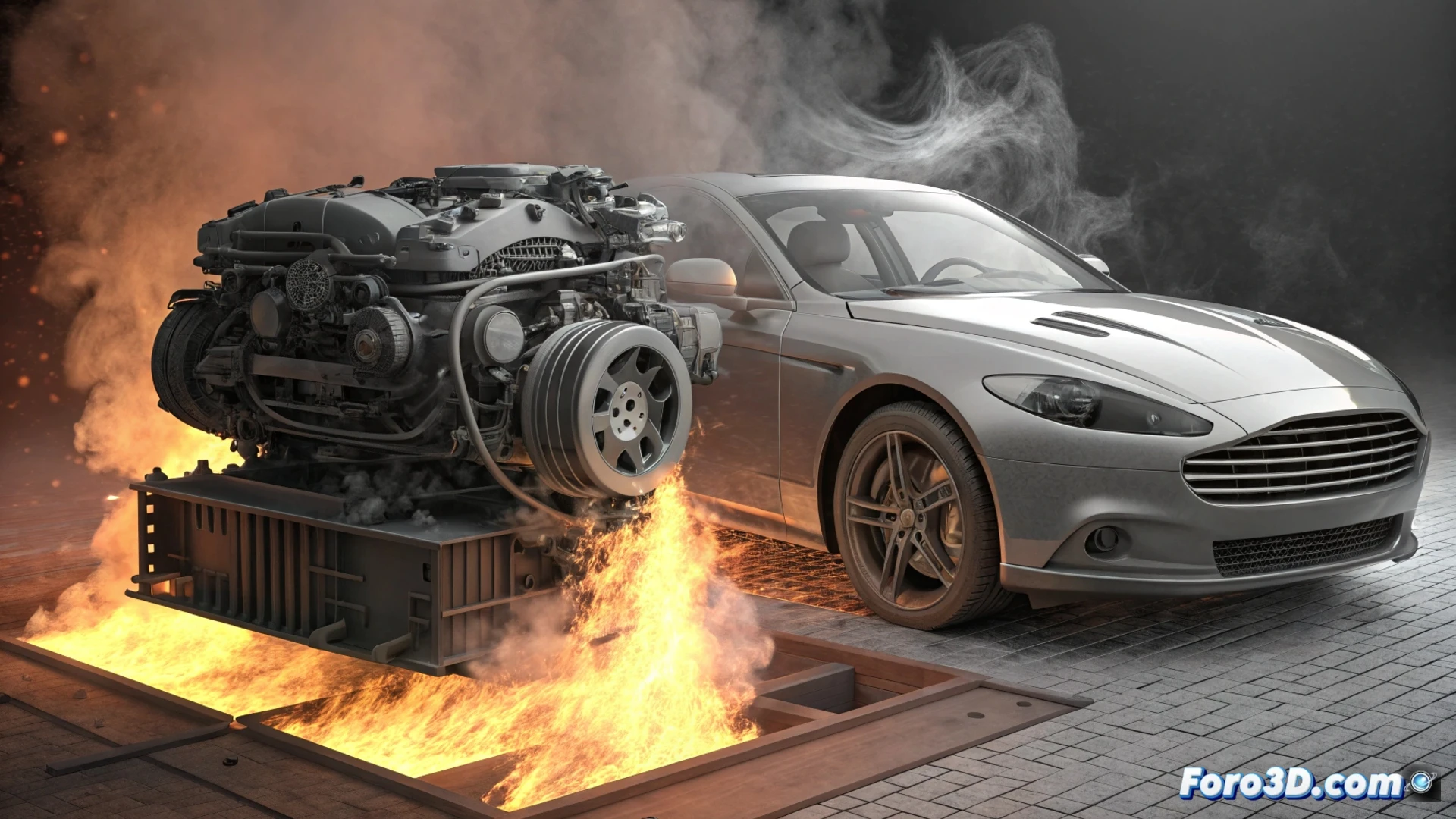 Motor Honda en banco de pruebas, sometido a estrés térmico extremo. Ingenieros monitorean datos de refrigeración y mapeo del motor para optimizar su rendimiento en carrera.